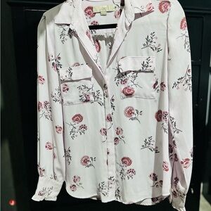 LOFT Women’s Pink Floral Long Sleeve Button-up Blouse